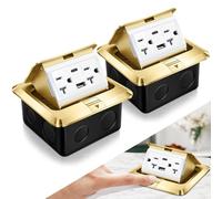 Hoolerry 2 Pack Pop up Floor Outlet Floor Kit Waterproof Electrical Outlet Cover Box with 4.8A USB A & Type C Charge and 20 Amp Tamper Resistant Socket Receptacle for Countertop Office Home(Gold)