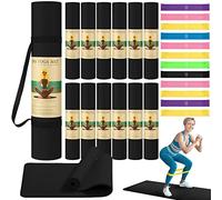 Hoolerry 36 Pieces Yoga Mats Bulk Includes 12 Pcs 68” x 24” x 6mm Thick Exercise Mat Non Slip 12 Resistance Bands 12 Carrying Straps for Women Girls for Gym Yoga Workout Pilates(Black)