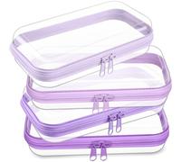 Hoolerry 4 Pcs Hard Clear Zipper Case Makeup Bags Plastic Pencil Pouch Transparent Storage Box Containers for Cosmetics, Snacks, Building Blocks, Puzzles, Purple, 7.5 x 3.9 x 2 in