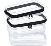 Hoolerry 4 Pcs Hard Clear Zipper Case Makeup Bags Plastic Pencil Pouch Transparent Storage Box Containers for Cosmetics, Snacks, Building Blocks, Puzzles(Black and White,7.5 x 3.9 x 2 in)