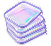 Hoolerry 4 Pcs Hard Clear Zipper Case Makeup Bags Plastic Zipper Pouch Transparent Storage Box Containers for Cosmetics, Snacks, Building Blocks, Puzzles, Purple Laser, 9.8 x 7.9 x 2 in, Clear