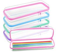 Hoolerry 4 Pcs Hard Clear Zipper Case Transparent Cases for Snacks Makeup Bag Plastic Storage Box Containers for Building Blocks, Puzzles, Cosmetics (Pastel,13.2 x 4.7 x 2.4 in)