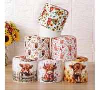 Hoolerry 6 Pcs Decorative Toilet Paper Roll Cover Fit Regular Roll Within 4.3 x 5.1'' Reusable Felt Fabric Toilet Tissue Holder Paper Cover Wrap for Women Gift Bathroom Decor Hotel(Highland Cow)