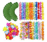 Hoolerry 84 Pcs Hawaiian Luau Party Decorations, Hawaiian Leis Bulk 8'' Tropical Palm Leaves Artificial Hibiscus Flowers Tropical Flowers for Summer Safari Tiki BBQ Luau Beach Pool Party Decor