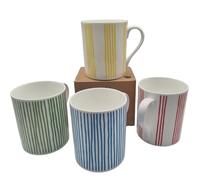Hooli Mooli Pack of 4 Assorted Bone China Colour Stripey Oxford Mugs