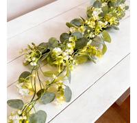 Hoolight Artificial Eucalyptus Leaves Foliage String Lights 6.6Ft 20 LED Fairy Leaf Lights Warm White Greenery Vines Garland and Table Runner, Battery Operated Wedding Backdrop Wall Decor