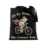 HOOLP Funny Frog Knight Tote Bag Off To Unsettle The Common Folk Frog King Shopping Bag Gift For Frog Lovers, Common Folk B, L