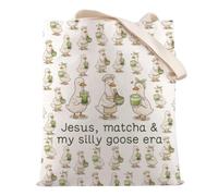 HOOLP Silly Goose Tote Bag Bookish Era Shopping Bag Faith Based Gift Christian Gift For Matcha Lovers, Silly Goose Era B, L