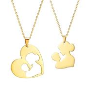 HOOLRZI 2PCS Hollow Out Heart Shaped Necklace Mom And Baby Love Clavicle Chain Meaningful Neckchain Set For Mom And Child