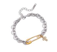 HOOLRZI Adjustable Bangle Stainless Steel Paper Clip Symbol Pendant Bangle With Color Blocking Design For Everyday Wear Paper Clip Chain With Crucifix Pendant