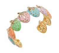 HOOLRZI Artistic Strawberry Cuff Flexible Sizing Comfortable Wristwear Casual Stylish Accessory Fashionable Stainless Steel Open Bangle