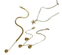 HOOLRZI Snake Chain Stainless Steel Starfishes Shell Charm Layering Jewelry Portable Comfortable Wristwear Stackable Shell Snake Chain Jewelry
