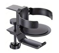 HOOLRZI Solid Desk Headphone Mount 360Degree Swivels Headsets Hanger with Cup Holder Solid Aluminum Alloy Constructions Drink Holder Desk Set