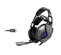 HOOLRZI USB Gaming Headsets With Microphone With Color Light Adjustable Over Ear Corded Headphones With Sound Controls