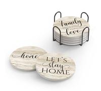 Hoomey Coasters for Drinks, Set of 6 Absorbent Drink Coasters with Holder, Rustic Ceramic Drink Coasters with Cork Backing for Table Protection, Housewarming Gifts, Farmhouse Décor