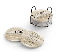 Hoomey Coasters for Drinks with Bible Verses, Set of 6 Absorbent Drinks Coasters with Holder, Christian Gifts