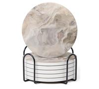 Hoomey Set of 6 Abstract Marble Coasters with Holder, Absorbent Ceramic Coasters for Drinks, Coasters with Cork Backing for Table Protection, Housewarming Gifts for New Home