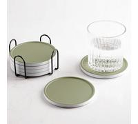 Hoomey Set of 6 Olive Green Coasters with Holder, Absorbent Ceramic Drink Coasters with Cork Backing for Table Protection, Table Decor, Housewarming Gifts