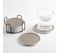 Hoomey Set of 6 Taupe Coasters with Holder, Absorbent Ceramic Drink Coasters with Cork Backing for Table Protection, Table Decor, Housewarming Gifts