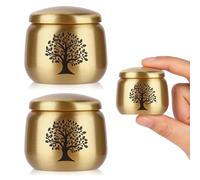 HOOMTREE Small Urns for Human Ashes Keepsake Set of 2, Mini Cremation Urns for Human or Pet Ashes, Tree of Life Pattern, Brass, Yellow, Polished Finish