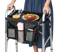 HOOMTREE Walker Tray for Folding Walker, Trays for Walkers for Seniors Detachable with Cup Holder,Walker Trays for Rolling Folding Walker,Walker Accessories for Elderly (Black with Baffles)