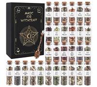 HOOMUU Witchcraft Supplies Herbs - 30 Bottles Dried Herbs Kit for Beginners - Altar Supplies Healing Herbal Natural Herbs Crystal Spoon for Wicca, Pagan Magic Spells and Bath