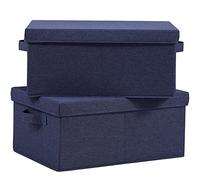 HOONEX Foldable Storage Bins with Lids, Pack of 2, Storage Boxes with 2 Carrying Handles and Study Heavy Cardboard, 16.5" L x 11.8" W x 7.5" H for Toy, Clothes, Nursery, Blue