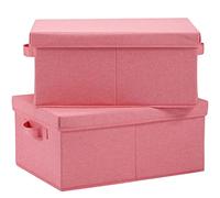 HOONEX Linen Foldable Storage Bins with Lids, 2 Pack, Storage Boxes with Carrying Handles and Sturdy Heavy Cardboard, 16.5" L x 11.8" W x 7.5" H for Shoes, Books, Clothes, Nursery, Pink