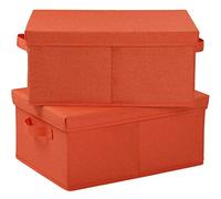 HOONEX Storage Bins with Lids for Organizing, Pack of 2, Storage Boxes with 2 Carrying Handles and Sturdy Heavy Cardboard, 16.5" L x 11.8" W x 7.5" H for Shoes, Books, Clothes, Nursery, Orange