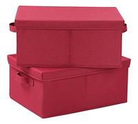HOONEX Storage Bins with Lids for Organizing, Pack of 2, Storage Boxes with 2 Carrying Handles and Sturdy Heavy Cardboard, 16.5" L x 11.8" W x 7.5" H for Shoes, Books, Clothes, Red