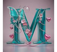 Hoonjiin 5D Letter M Diamond Painting Kits,DIY Butterfly Diamond Painting Kits for Adults,Full Square Drill Diamond Painting Kits for Beginner for Home Decor - 12x12in