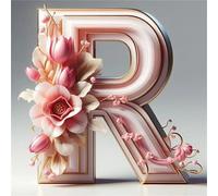 Hoonjiin Letter R Diamond Painting Kits for Adults,5D DIY Flower Diamond Art for Adults,Full Round Drill Gem Art Painting Kit for Home Wall Decor - 16x16in