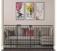 HOOOEN Extra Wide Baby Gate Extra Wide Pet Dog Gates for Stairs Doorways Black Metal Tension Indoor Safety Gates with Pressure Mount 71.5-76.38 Inch