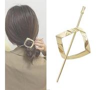 Hoop and Pin Barrette, Hair Edit Hoop and Pin,The Hair Edit Hoop & Pin Barrette,Vintage Geometric Gold Oval Metal Hair Cuff Pin Barrette Circle Clip Accessories (Gold-rhombus)