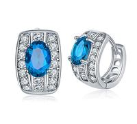 Hoop Earring, Earring Sky Blue Copper Blue Oval Shape Cubic Zirconia with Many Small Zircons Wedding Present for Women