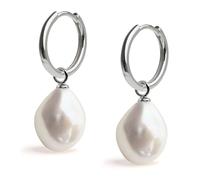 Hoop Earrings 16mm with 11-12 mm Baroque Freshwater Cultured Pearl Interchangeable Charm for Woman Secret & You - Rhodium Plated 925 Sterling Silver