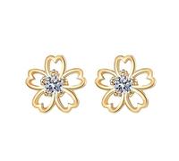Hoop Earrings 9 Pairs Elegant & Cute Style Golden Small Flower Shape Stud Earrings Inlaid Shiny For Ladies Fashion Temperament Accessory For Daily Wear First Earrings after Piercing (Gold, One Size)