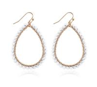 Hoop Earrings Beaded Teardrop Dangling, Sparkly Crystal Summer Earrings Personalized Earrings Beaded Statement Earrings Bohemian Accessories Gifts for Women (White)