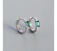 Hoop Earrings For Women 925 Sterling Silver Green Square Zircon Shiny Ear Buckle European Fine Fashion Huggies Jewelry
