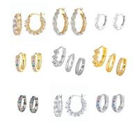 Hoop Earrings For Women Cartilage Earrings Silver Cubic Zirconia Stud Earring Square Sterling Silver Studs For Girls Chunky Hoop Earring Women Crystal Jewellery Women'S Birthday Gifts