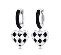 Hoop Earrings for Women Love Rhombic Lattice Earrings for Women Black & White Heart Pendant Dangle Earrings for Girl