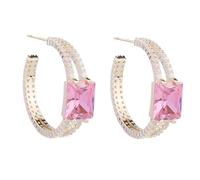 Hoop Earrings for Women S925 Silver Needle Zircons Inlaid Preppy Earrings Women's Fashion Earrings, Copper, Cubic Zirconia