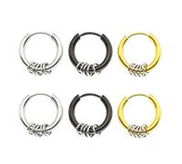 Hoop Earrings for Women Titanium Steel, Hoop Earrings Silver Black Gold 3 Pairs Round With Circle 10/12/14MM Earrings Hoop Men
