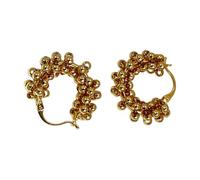 Hoop Earrings Pair with Textured Round Bead Detail, Hinged Clasp and Approx 4 X 3 Cm Size for Night Cluster Hoop Earrings Round Bead Hinged Statement Jewelry Pair Metallic Daily Wear Party