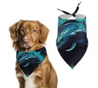 Hoop Jumping Dolphin Dog Bandana Triangle Dog Scarf Washable Polyester Dog Bibs Cute Pet Bandana for Medium Large Dogs Puppy and Cats