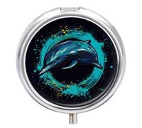 Hoop Jumping Dolphin Pill Box Cute Round Pill Case Portable Medicine Tablet Vitamin Holder Organizer for Purse Pocket