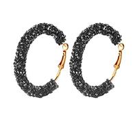 Hoop Large Exaggerated Retro Fashion Ladies Earrings Personality Punk Shiny Black White Crystal Jewelry Earrings Hoop Earrings with Charm (Black-C, One Size)