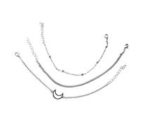 Hoop Set Fashion Silver Moon Bracelet Set For Women Moon Hand String Bracelet With Three Suits Anklets Fashion And Personality More Pro Watch (Silver, One Size)
