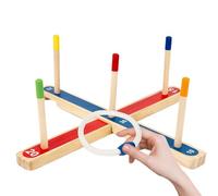 Hoop Throwing Game - 16.22in Wooden Ring Toss Set | Wood Colorful Ring Throw - Outdoor Indoor Coordination Scoring Game For Kids Age 3+ Family Party Garden Play Use