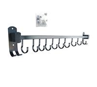Hoopever 600mm Kitchen Utensil Rack, Kitchen Rail Pan Hanger with 10 Sliding Hooks, Aluminum Bathroom Towel Holder Wall Mounted Hanger No Drill Organizer for Hanging Knives, Pot, Bag, Black